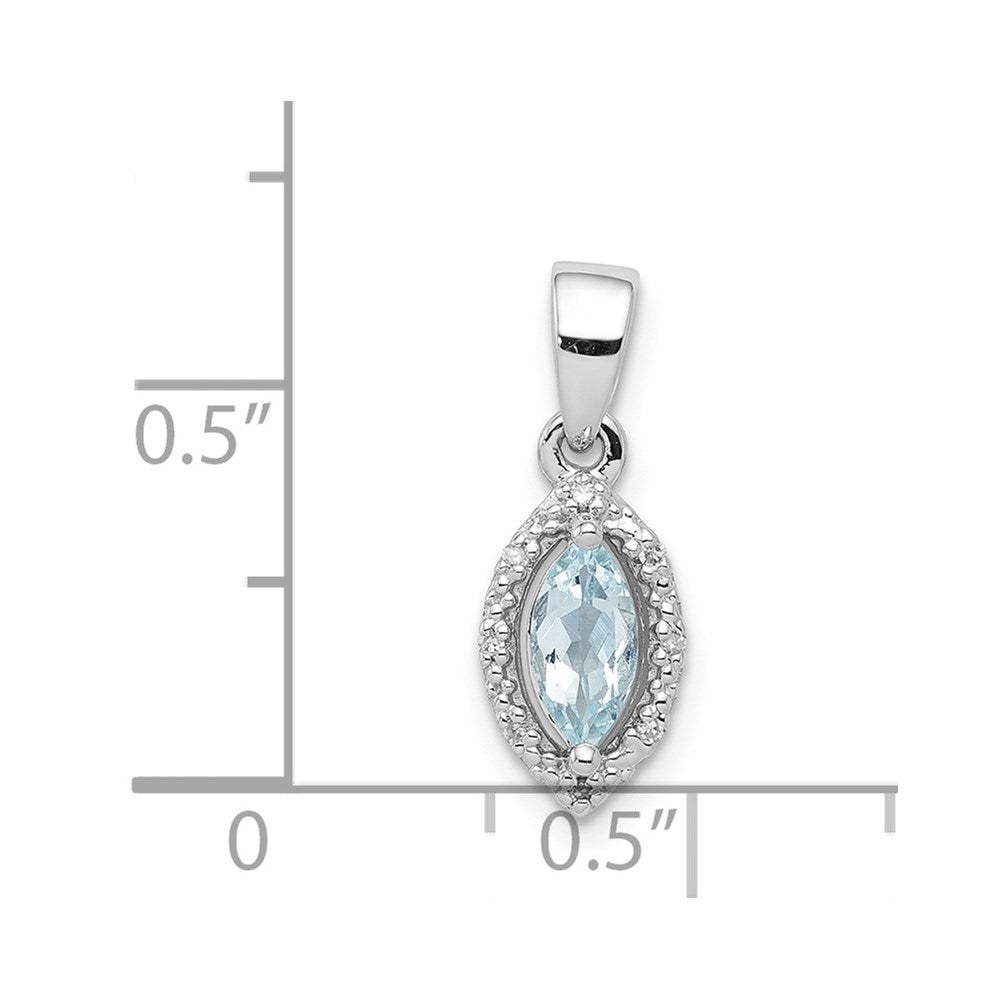 Sterling Silver Rhodium-plated Diamond and Aquamarine Pendant