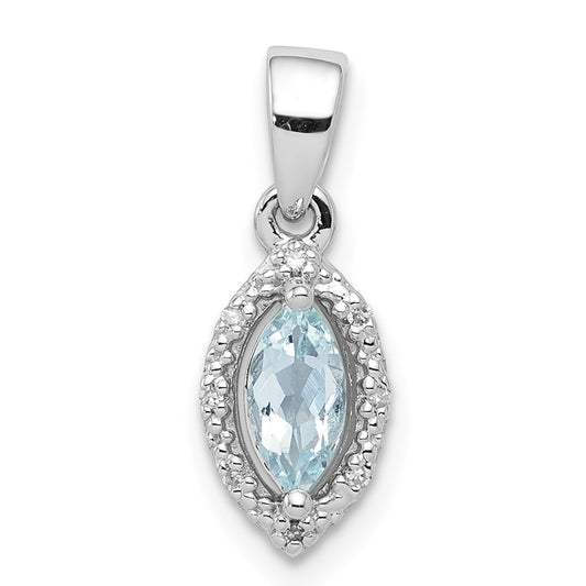 Sterling Silver Rhodium-plated Diamond and Aquamarine Pendant