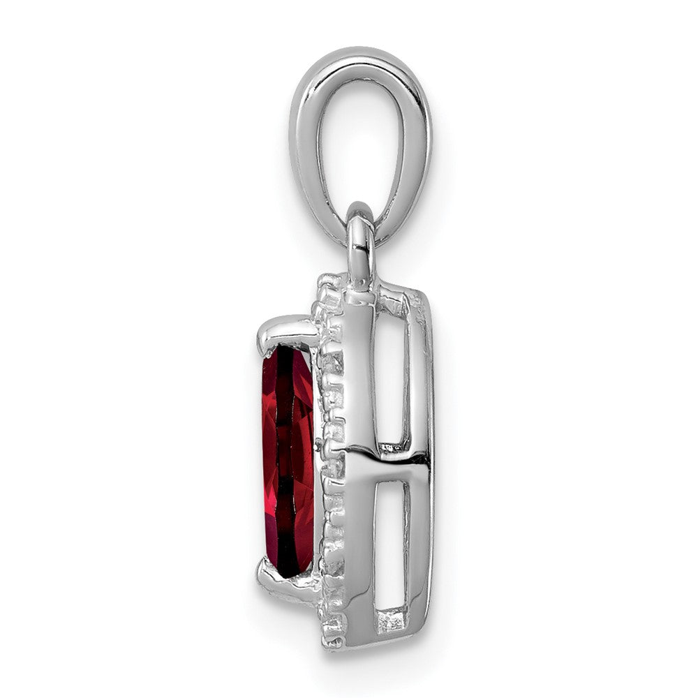 Sterling Silver Rhodium-plated Diamond and Garnet Pendant