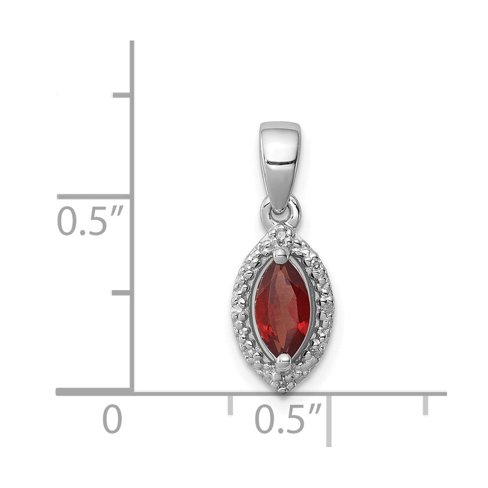 Sterling Silver Rhodium-plated Diamond and Garnet Pendant