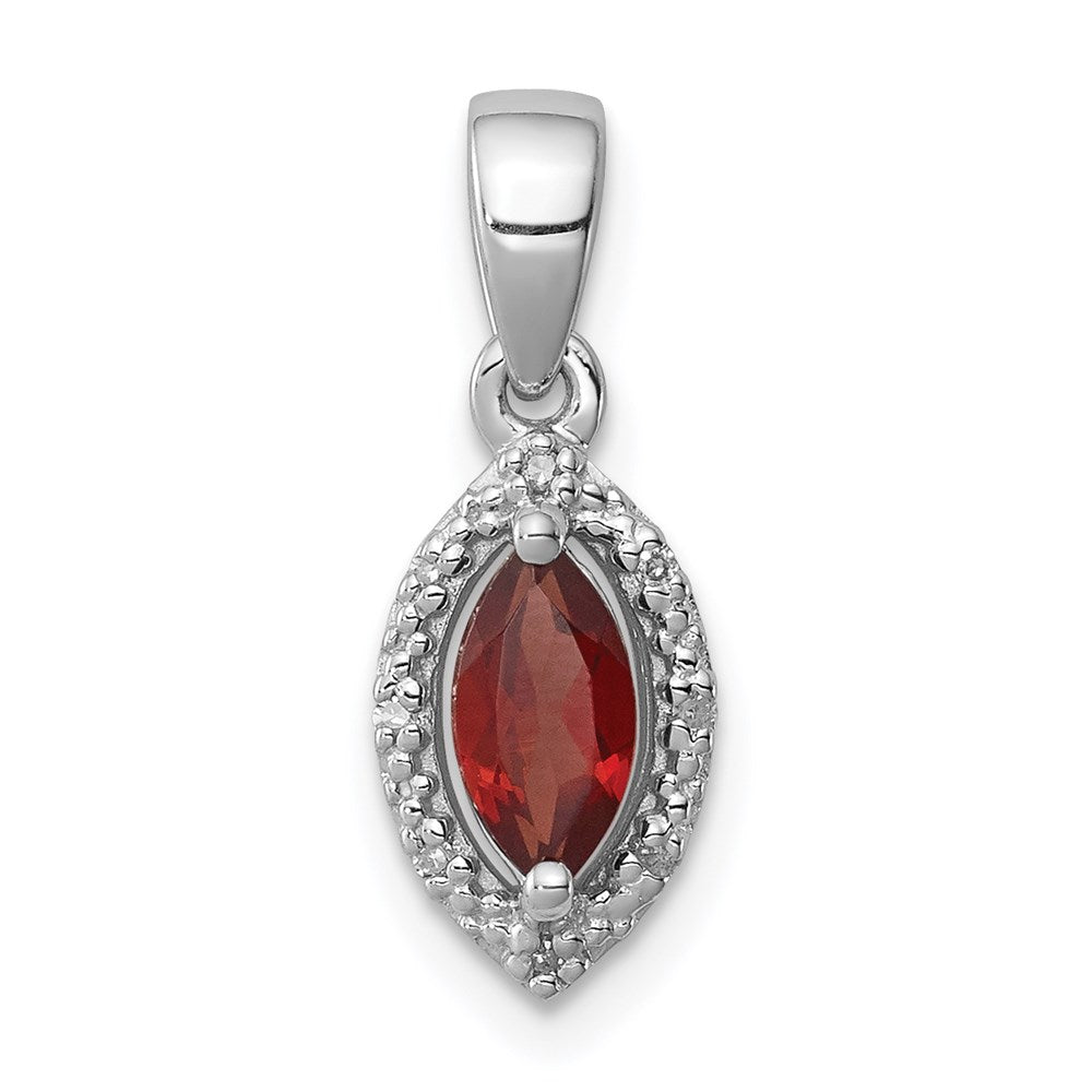 Sterling Silver Rhodium-plated Diamond and Garnet Pendant