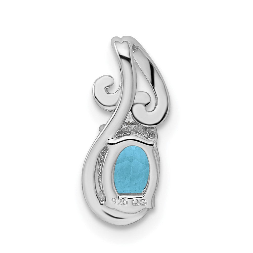 Sterling Silver Rhodium Plated Diamond & Sky Blue Topaz Oval Pendant