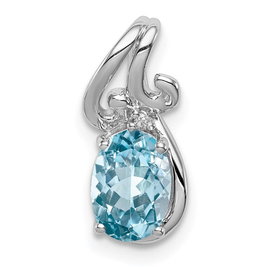 Sterling Silver Rhodium Plated Diamond & Sky Blue Topaz Oval Pendant