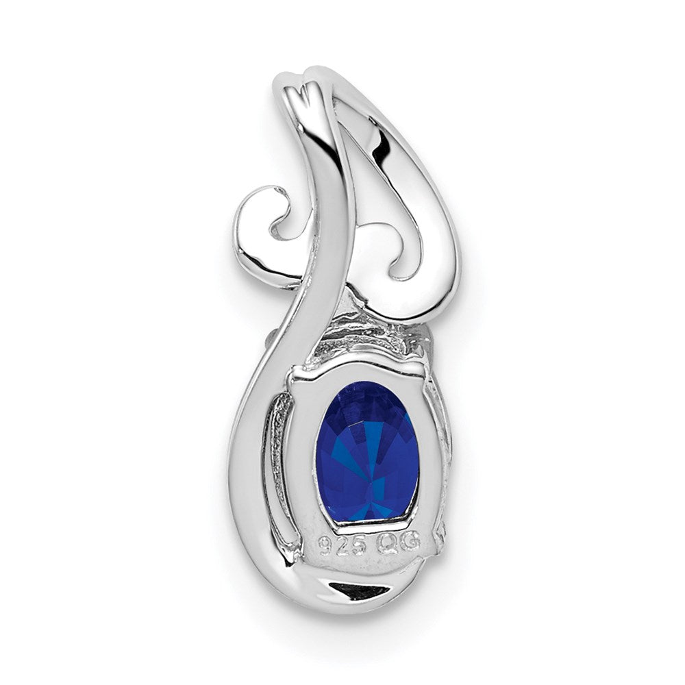 Sterling Silver Rhodium Plated Diamond & Sapphire Oval Pendant