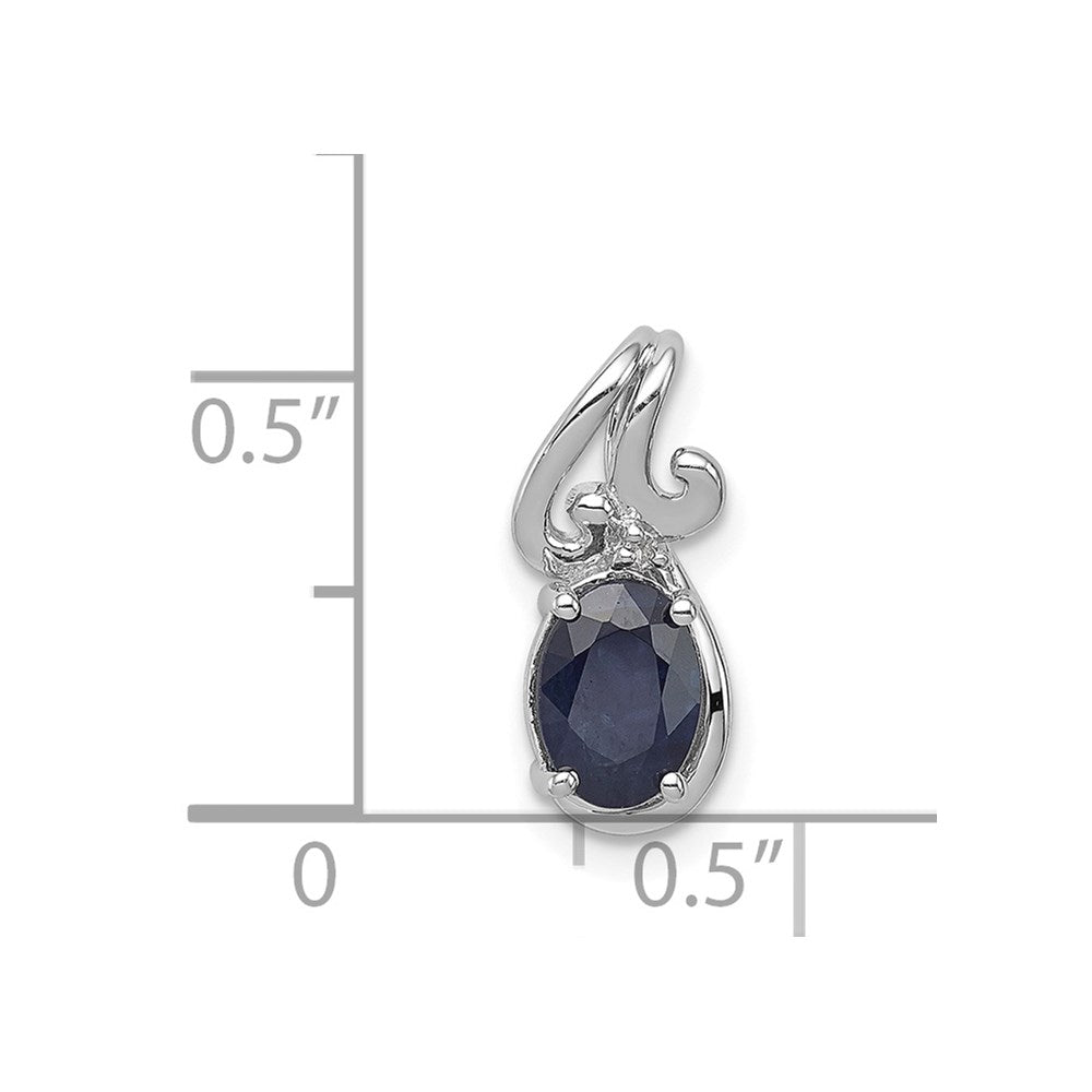 Sterling Silver Rhodium Plated Diamond & Sapphire Oval Pendant