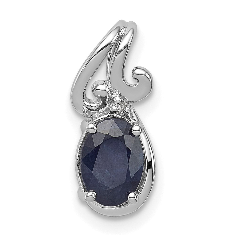 Sterling Silver Rhodium Plated Diamond & Sapphire Oval Pendant