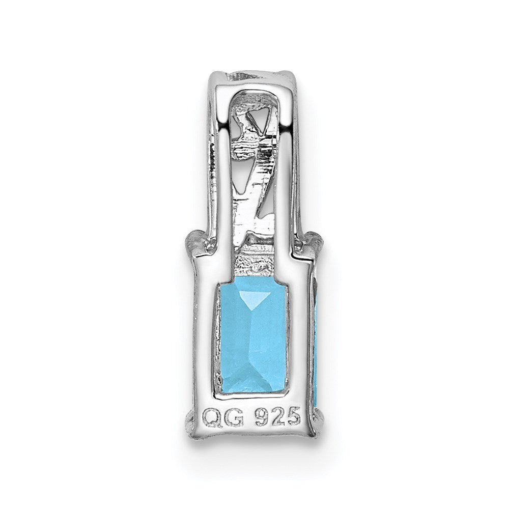 Sterling Silver Rhodium Plated Sky Blue Topaz Rectangle Pendant