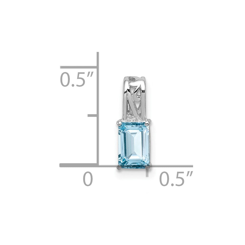 Sterling Silver Rhodium Plated Sky Blue Topaz Rectangle Pendant