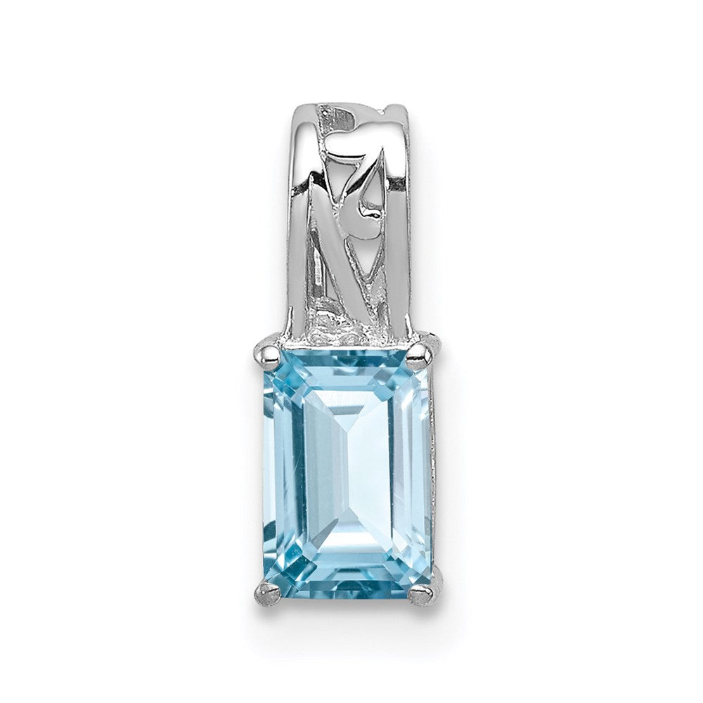 Sterling Silver Rhodium Plated Sky Blue Topaz Rectangle Pendant