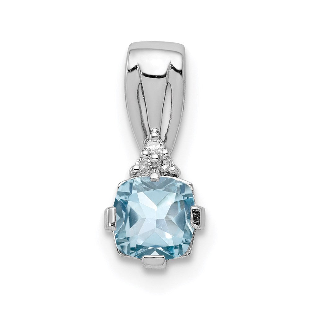 Sterling Silver Rhodium Plated Diamond & Sky Blue Topaz Pendant