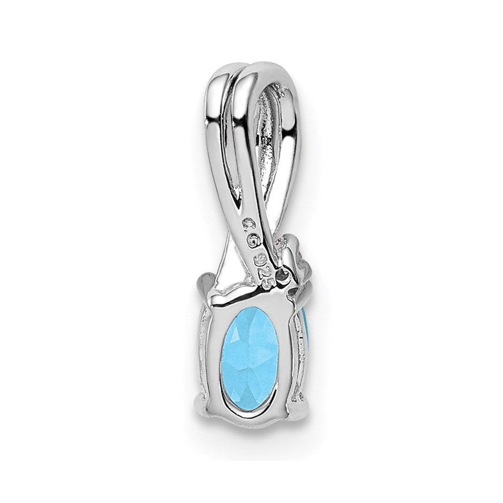 Sterling Silver Rhodium Plated Diamond & Sky Blue Topaz Oval Pendant