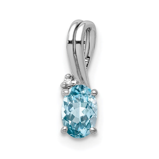 Sterling Silver Rhodium Plated Diamond & Sky Blue Topaz Oval Pendant