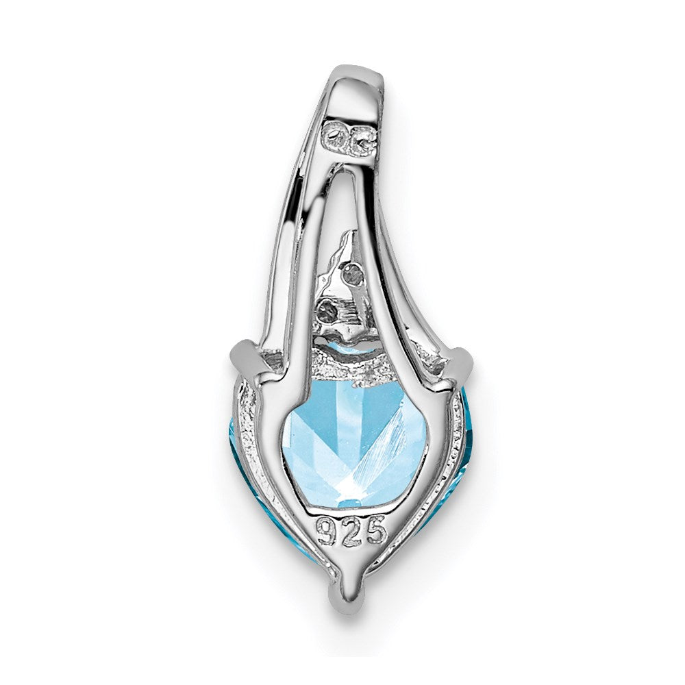 Sterling Silver Rhodium Plated Diamond & Sky Blue Topaz Heart Pendant