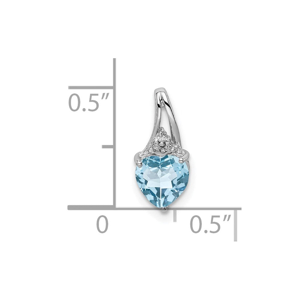 Sterling Silver Rhodium Plated Diamond & Sky Blue Topaz Heart Pendant