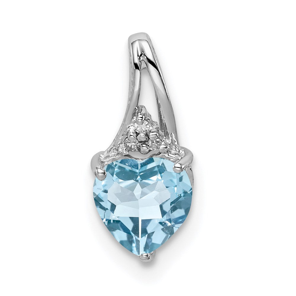 Sterling Silver Rhodium Plated Diamond & Sky Blue Topaz Heart Pendant