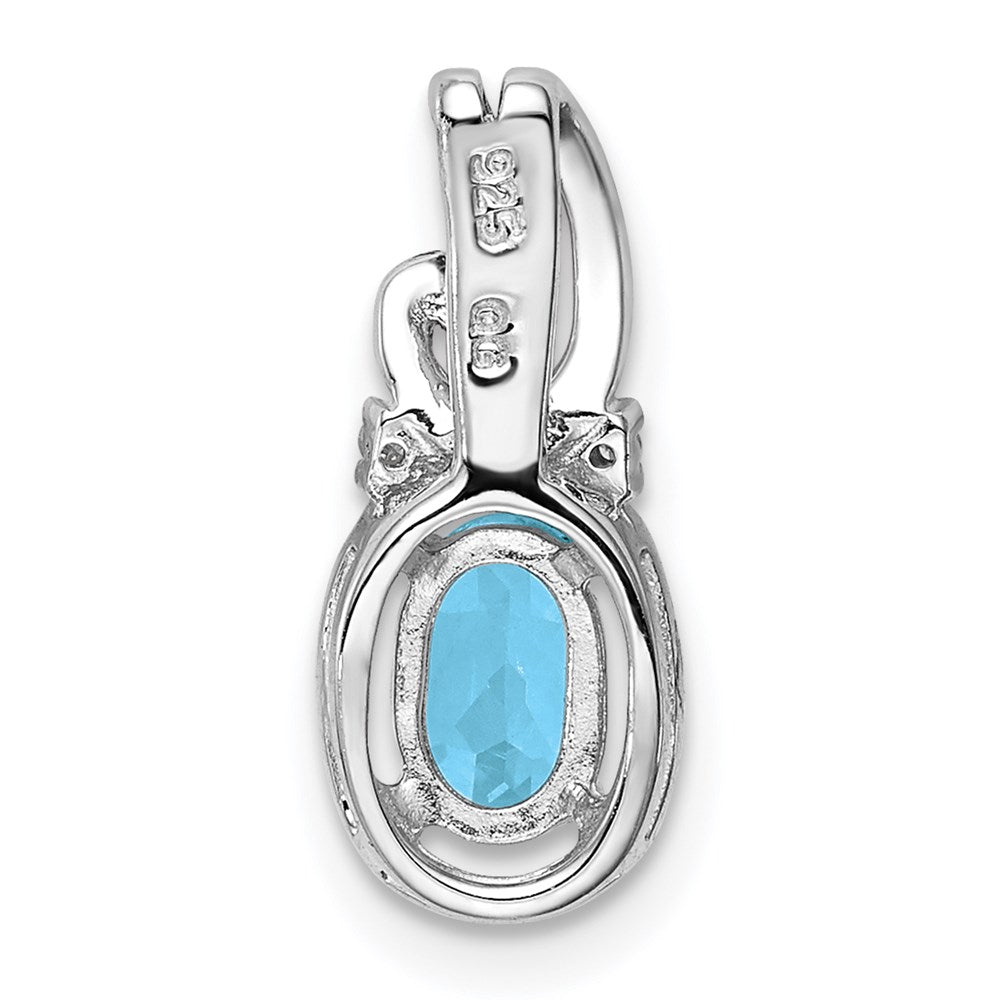 Sterling Silver Rhodium Plated Diamond & Sky Blue Topaz Oval Pendant