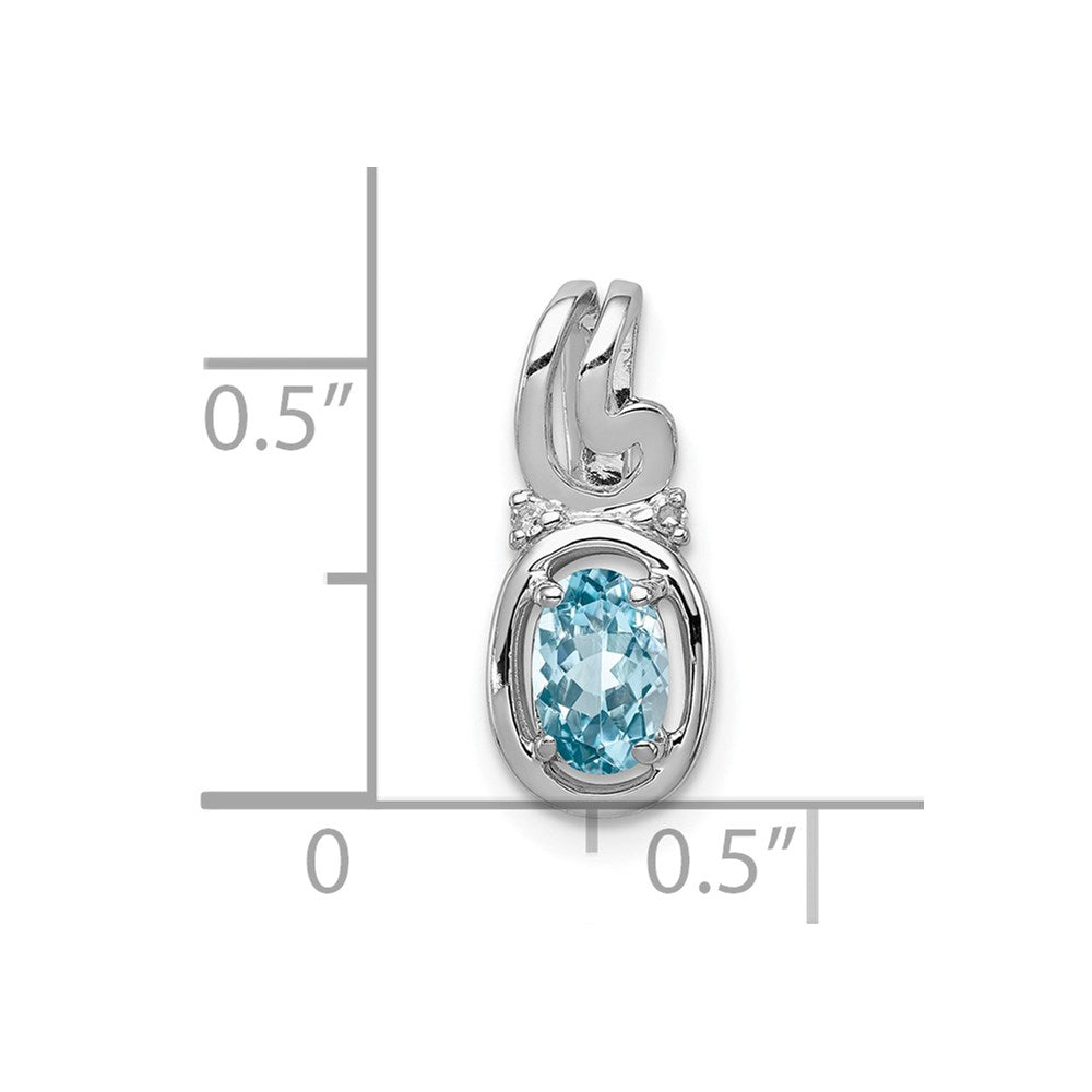 Sterling Silver Rhodium Plated Diamond & Sky Blue Topaz Oval Pendant