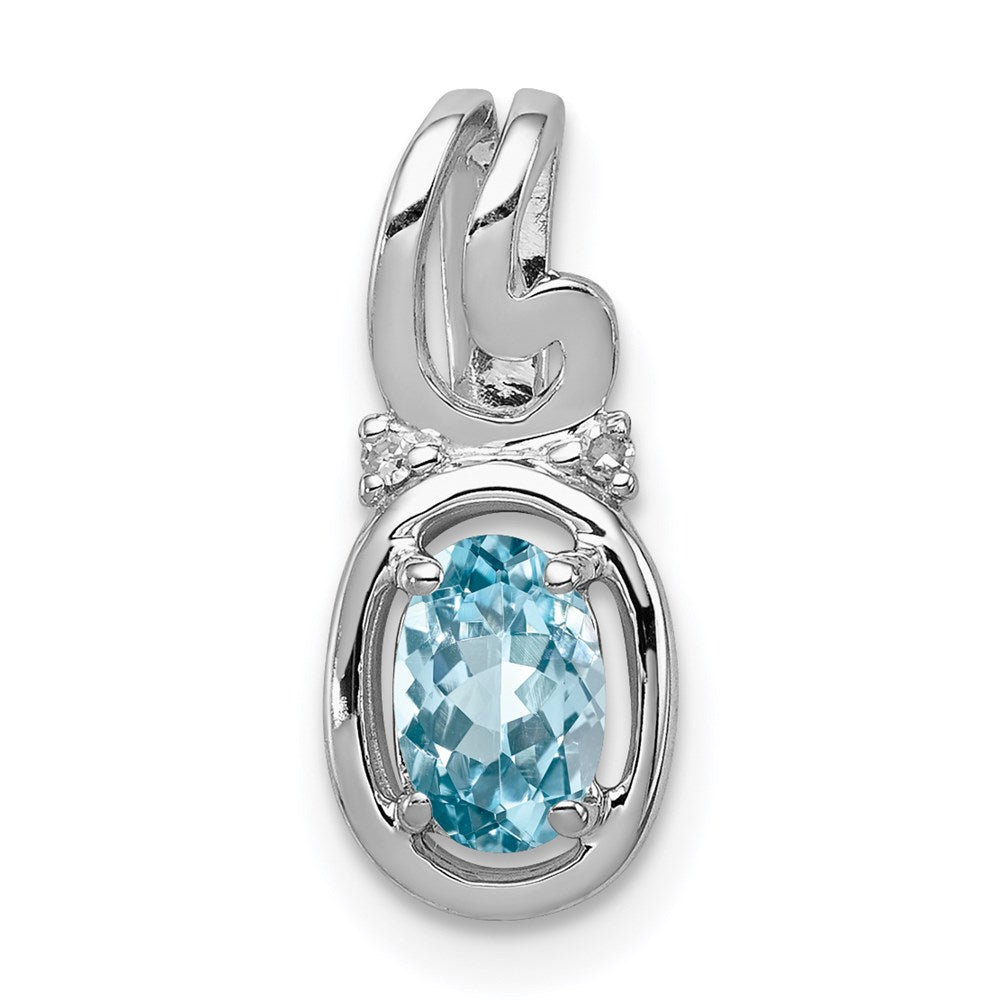 Sterling Silver Rhodium Plated Diamond & Sky Blue Topaz Oval Pendant