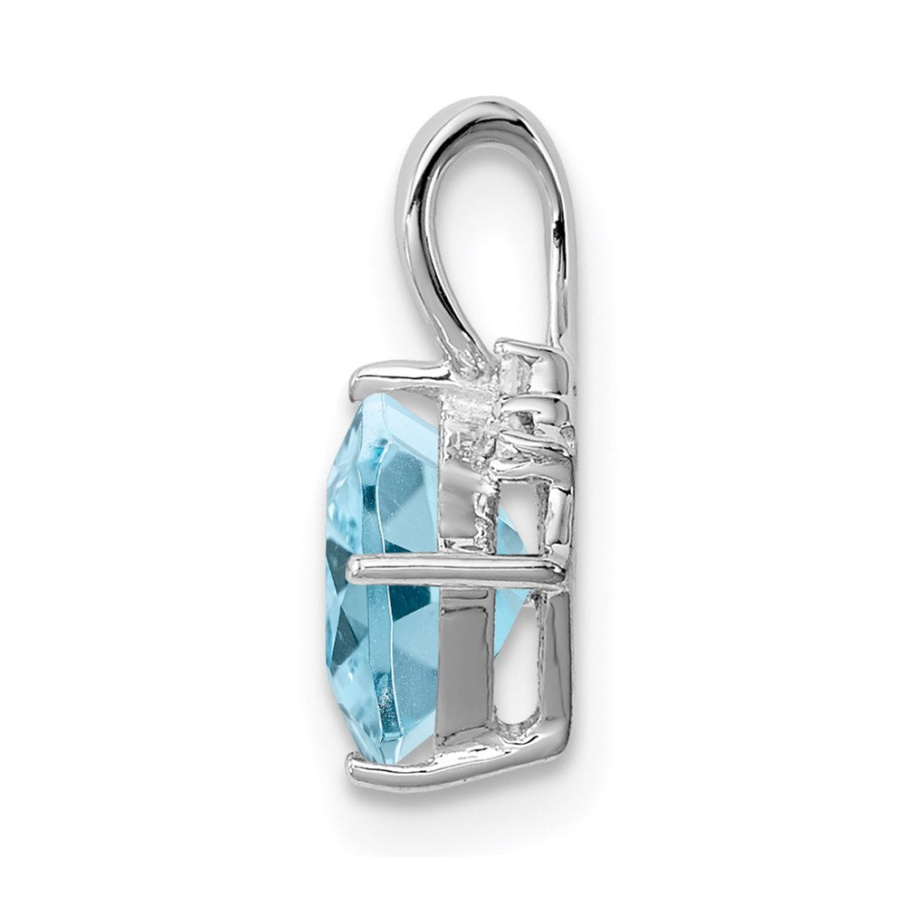 Sterling Silver Rhodium Plated Diamond & Sky Blue Topaz Square Pendant