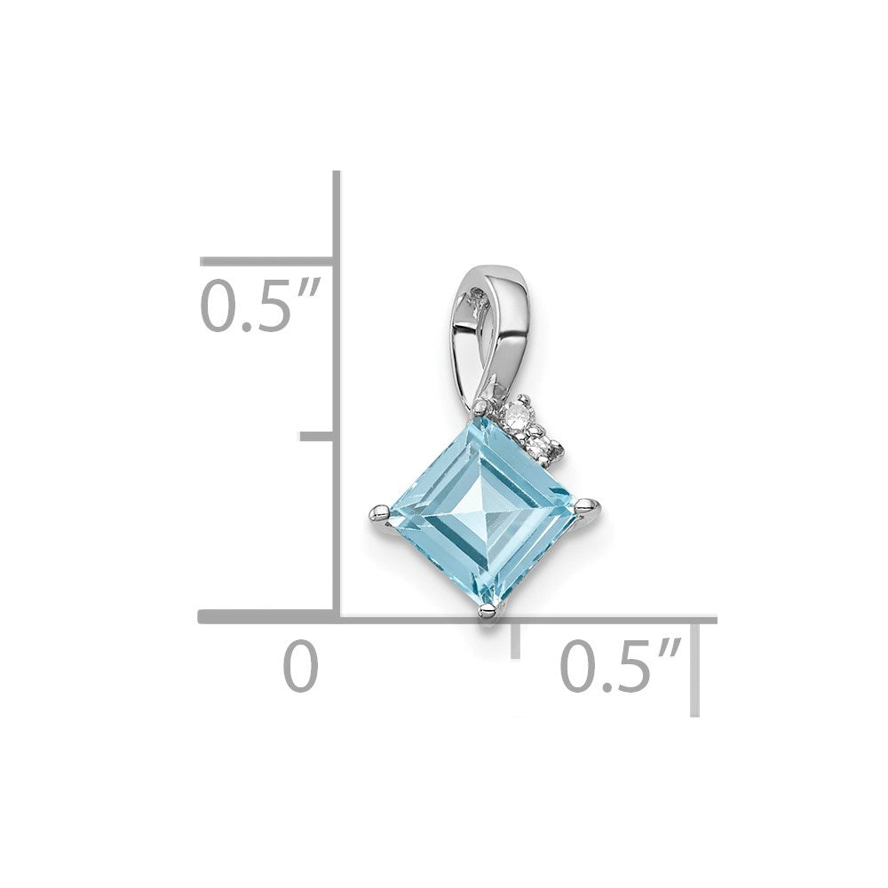 Sterling Silver Rhodium Plated Diamond & Sky Blue Topaz Square Pendant