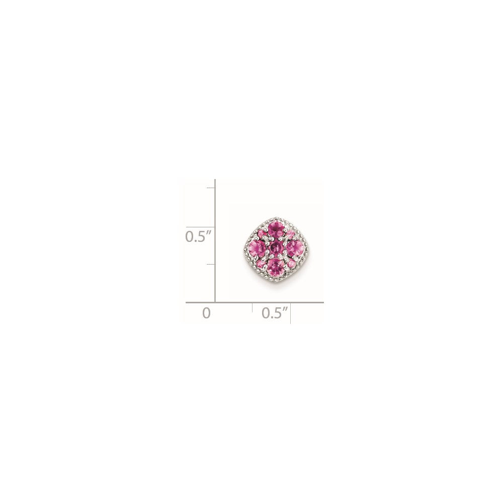 Sterling Silver Rhodium Plated Pink Tourmaline Pendant Slide