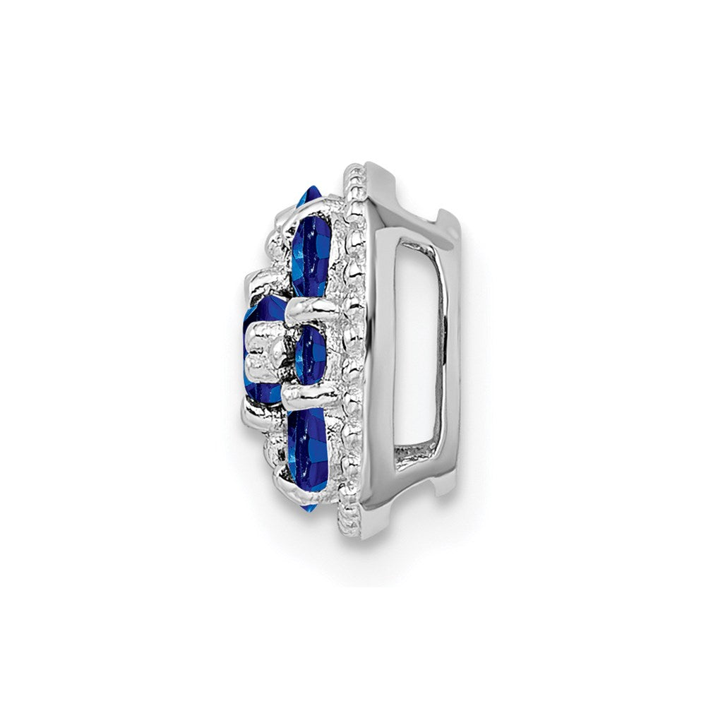 Sterling Silver Rhodium Plated Sapphire Square Pendant Slide