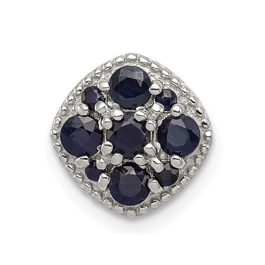 Sterling Silver Rhodium Plated Sapphire Square Pendant Slide