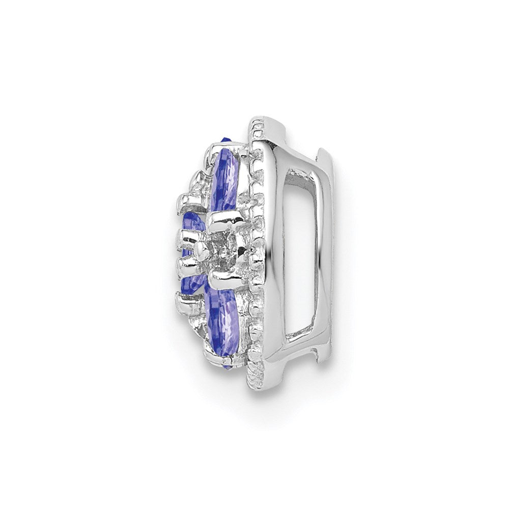 Sterling Silver Rhodium Plated Tanzanite Square Pendant Slide