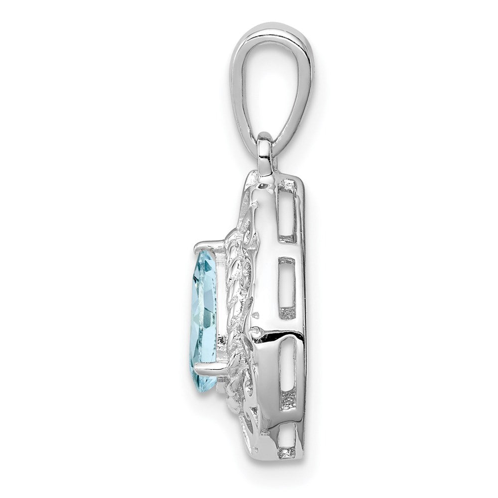 Sterling Silver Rhodium Plated Aquamarine Teardrop Pendant