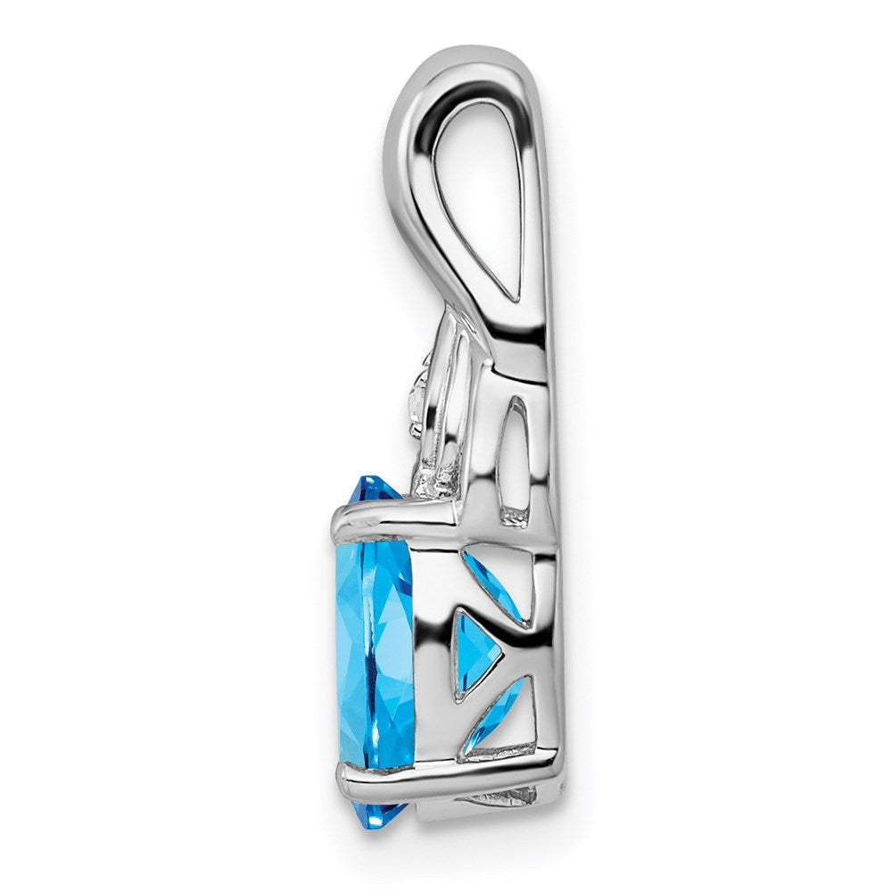 Sterling Silver Rhodium-plated Diamond and Blue Topaz Pendant