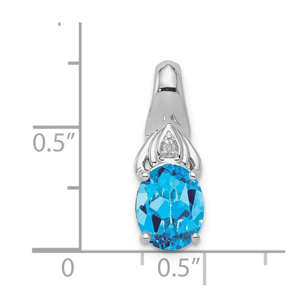 Sterling Silver Rhodium-plated Diamond and Blue Topaz Pendant