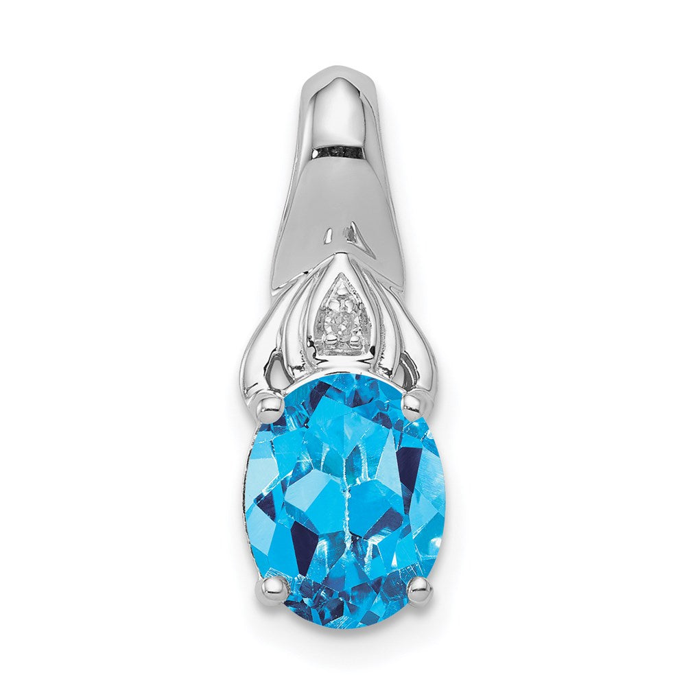 Sterling Silver Rhodium-plated Diamond and Blue Topaz Pendant