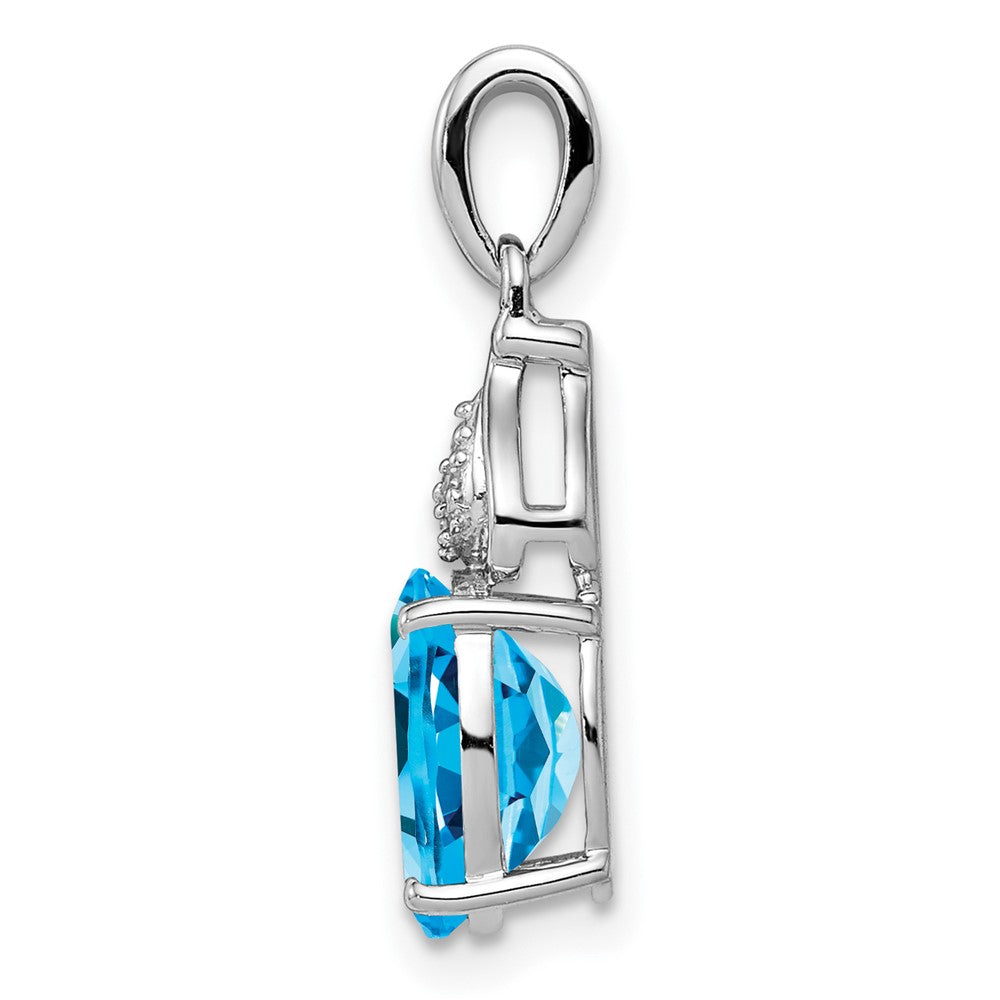 Sterling Silver Rhodium-plated Diamond and Blue Topaz Pendant