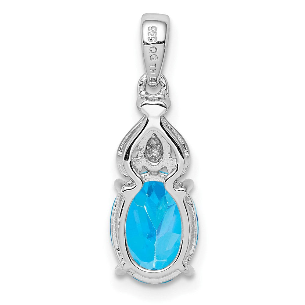 Sterling Silver Rhodium-plated Diamond and Blue Topaz Pendant