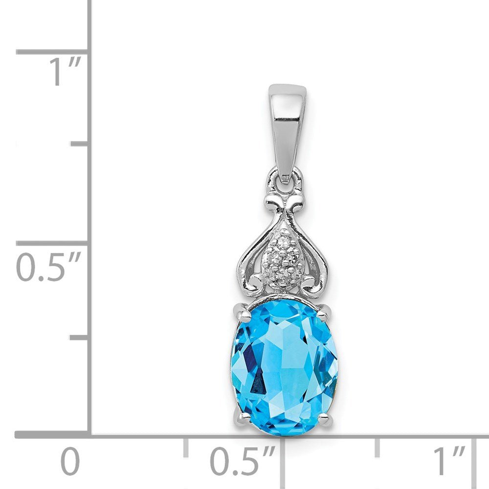 Sterling Silver Rhodium-plated Diamond and Blue Topaz Pendant