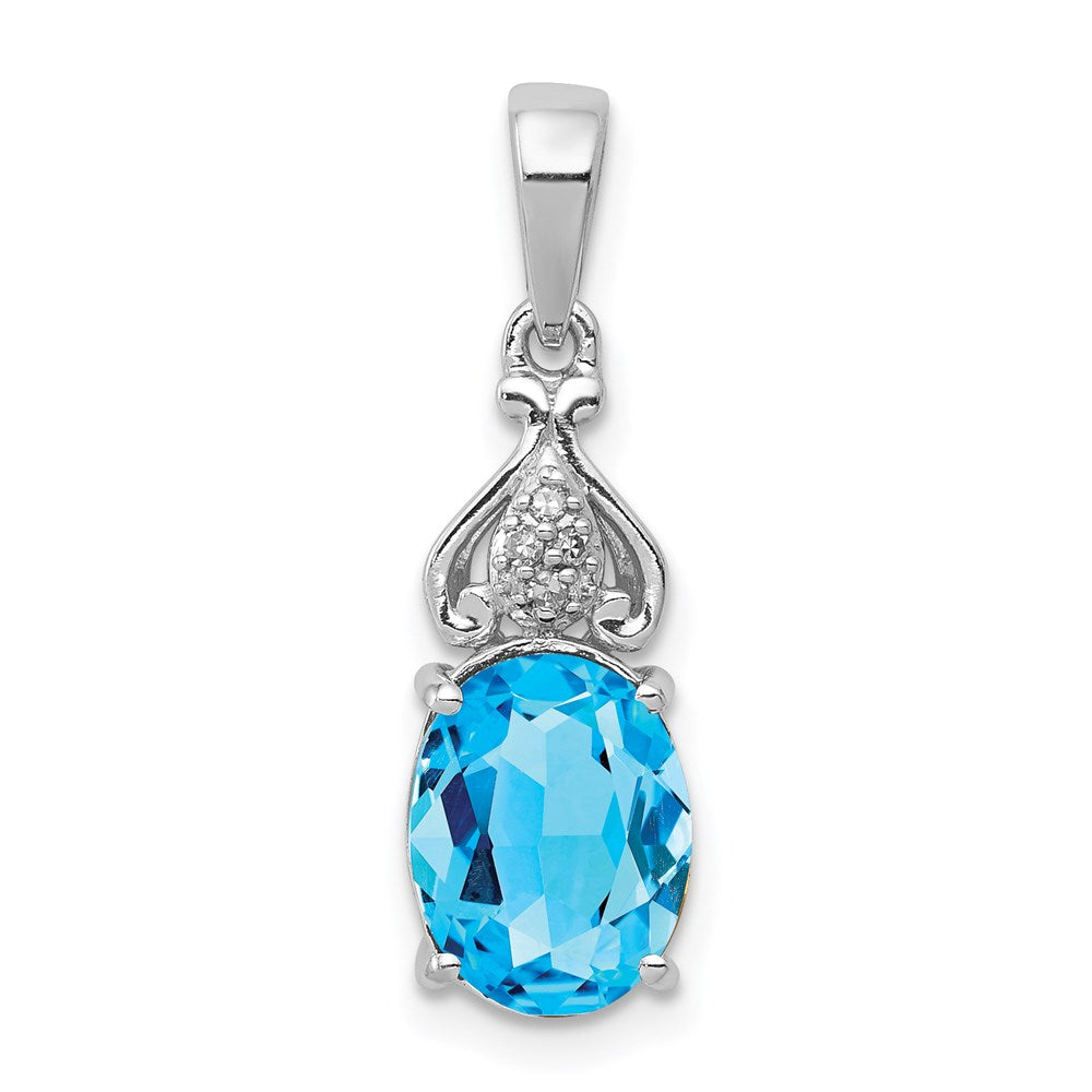 Sterling Silver Rhodium-plated Diamond and Blue Topaz Pendant