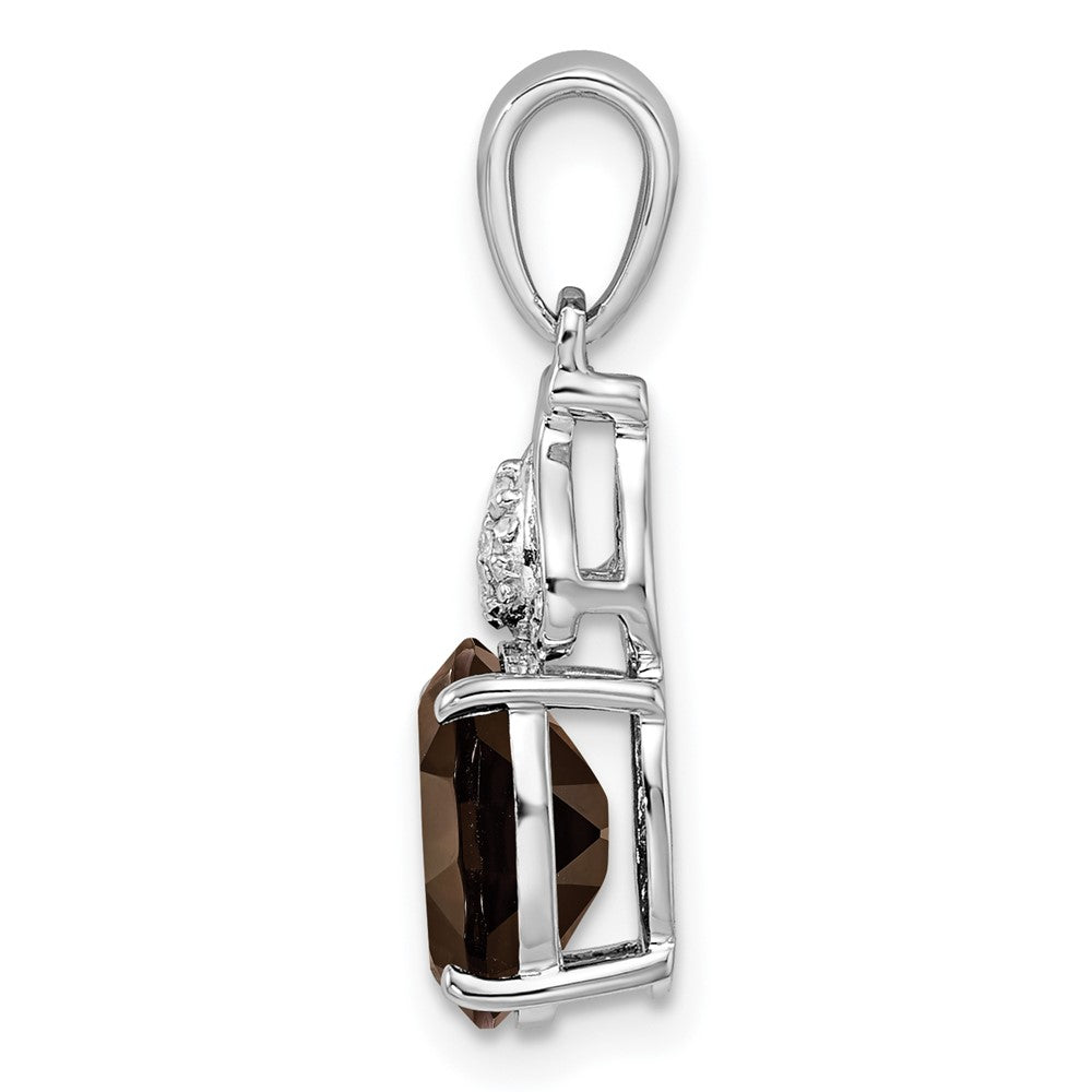 Sterling Silver Rhodium-plated Diamond and Smoky Quartz Pendant