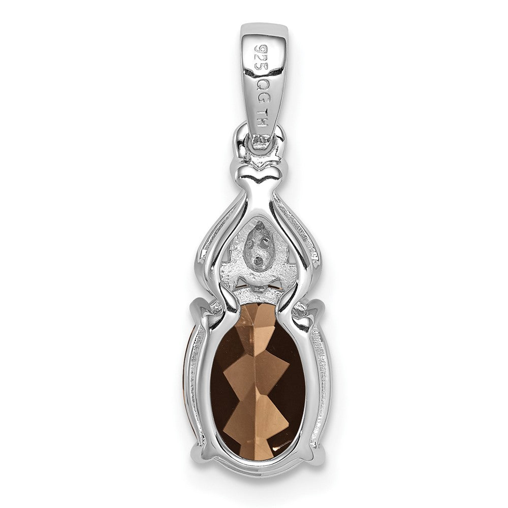 Sterling Silver Rhodium-plated Diamond and Smoky Quartz Pendant