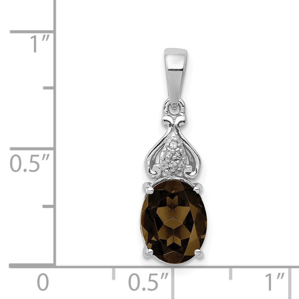 Sterling Silver Rhodium-plated Diamond and Smoky Quartz Pendant