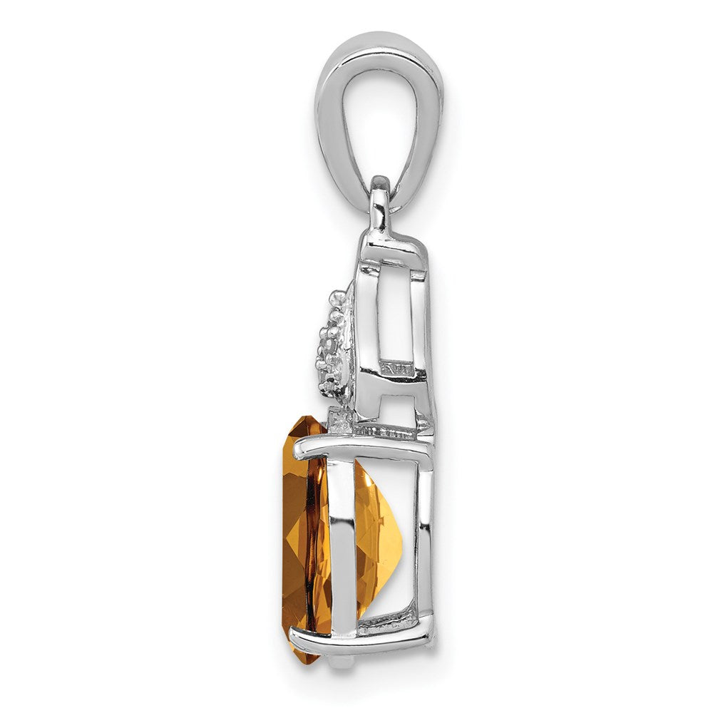 Sterling Silver Rhodium-plated Diamond and Whiskey Quartz Pendant