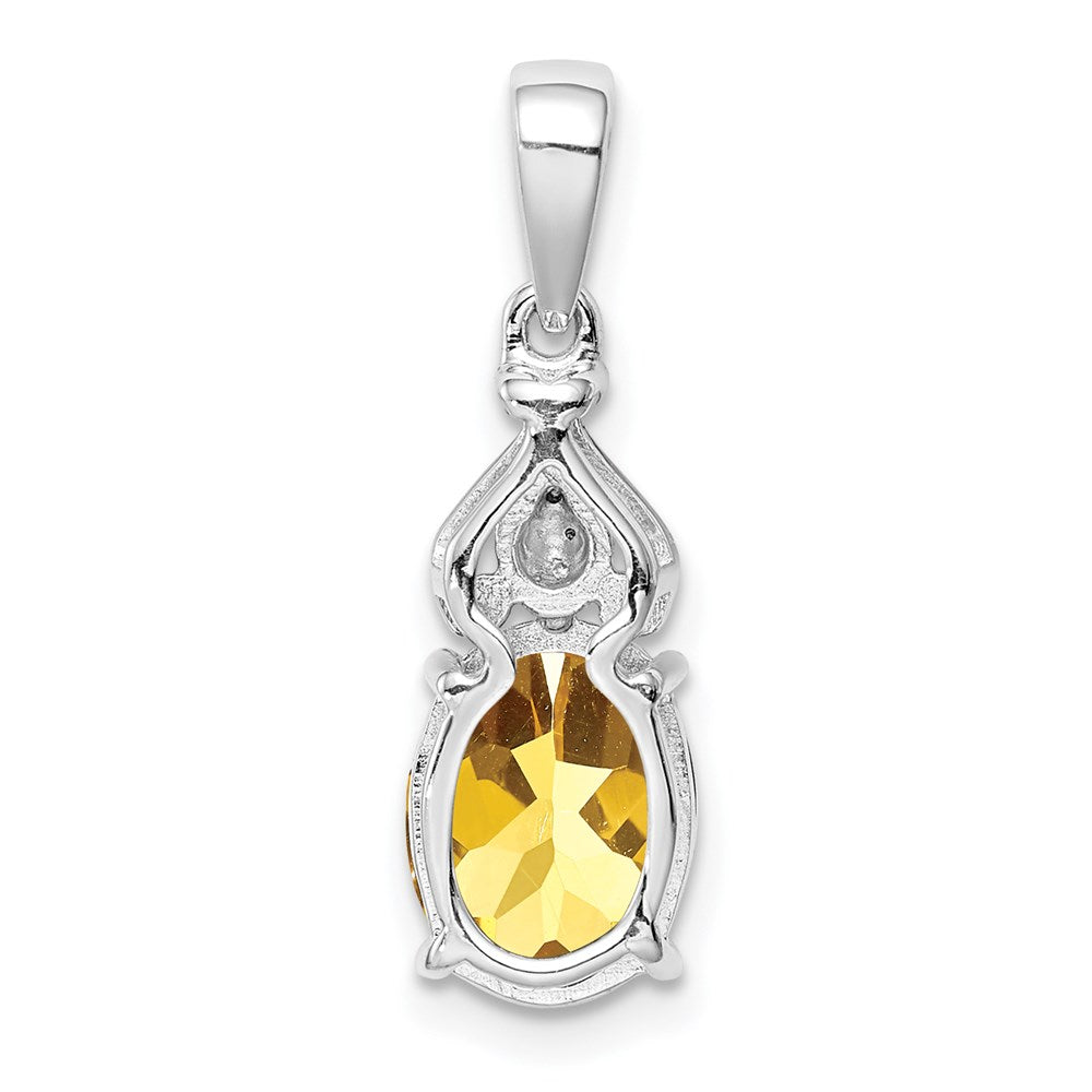 Sterling Silver Rhodium-plated Diamond and Whiskey Quartz Pendant