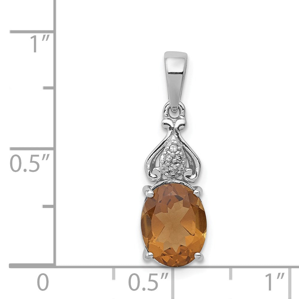 Sterling Silver Rhodium-plated Diamond and Whiskey Quartz Pendant