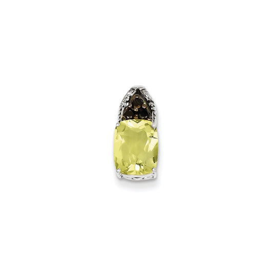 Sterling Silver White & Black Diamond Lemon Quartz Square Pendant