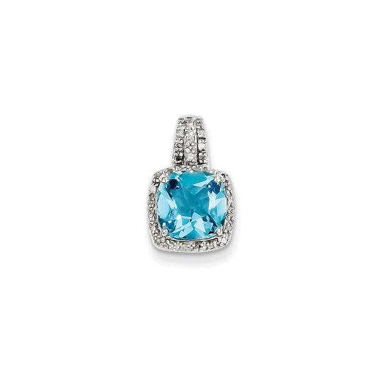 Sterling Silver Diamond & Light Swiss Blue Topaz Square Pendant