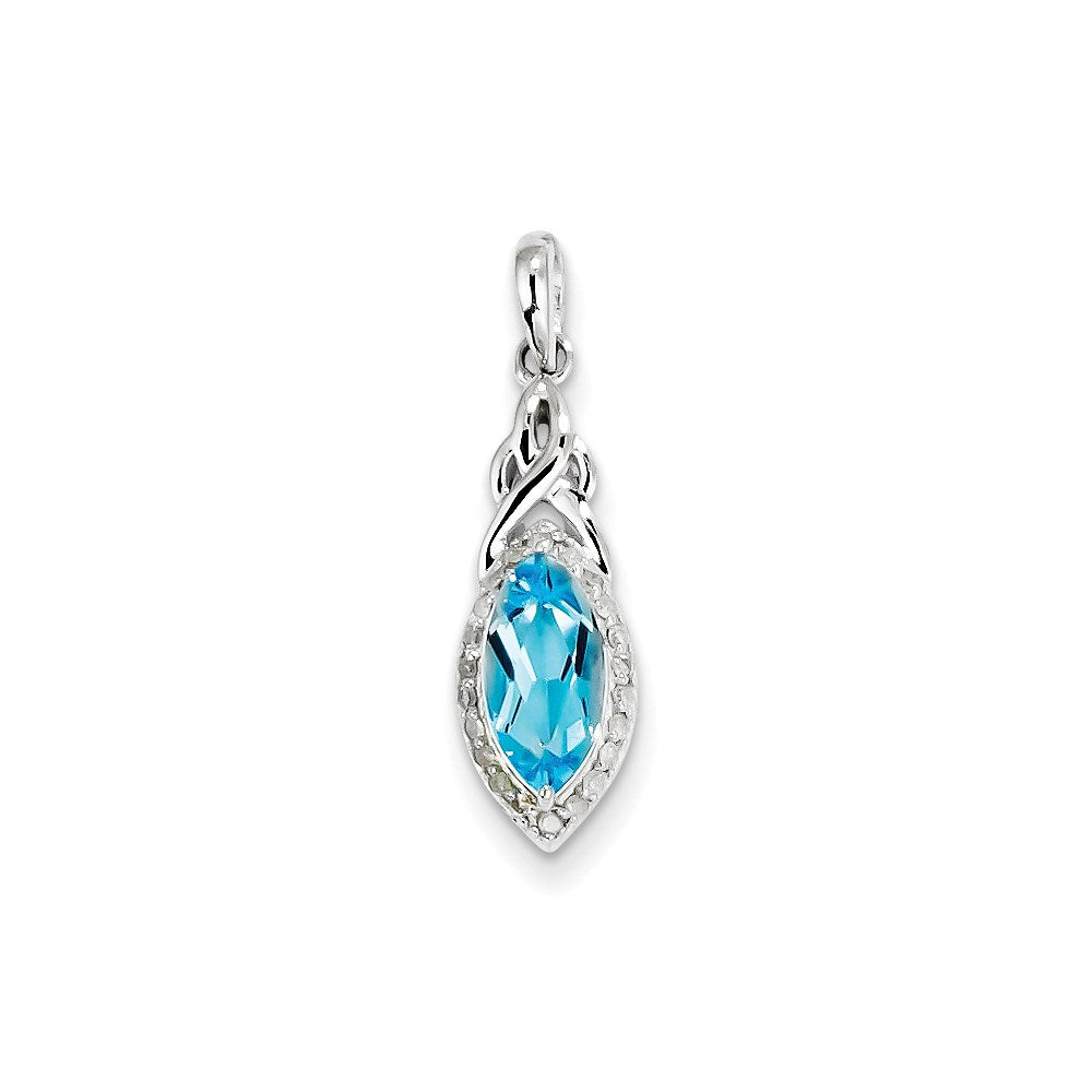 Sterling Silver Diamond & Light Swiss Blue Topaz Pendant