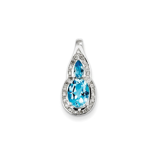 Sterling Silver Diamond & Light Swiss Blue Topaz Teardrop Pendant