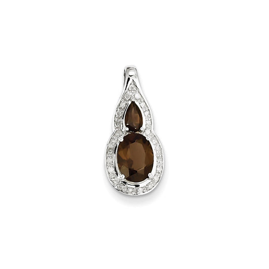 Sterling Silver Diamond & Smoky Quartz Teardrop Pendant