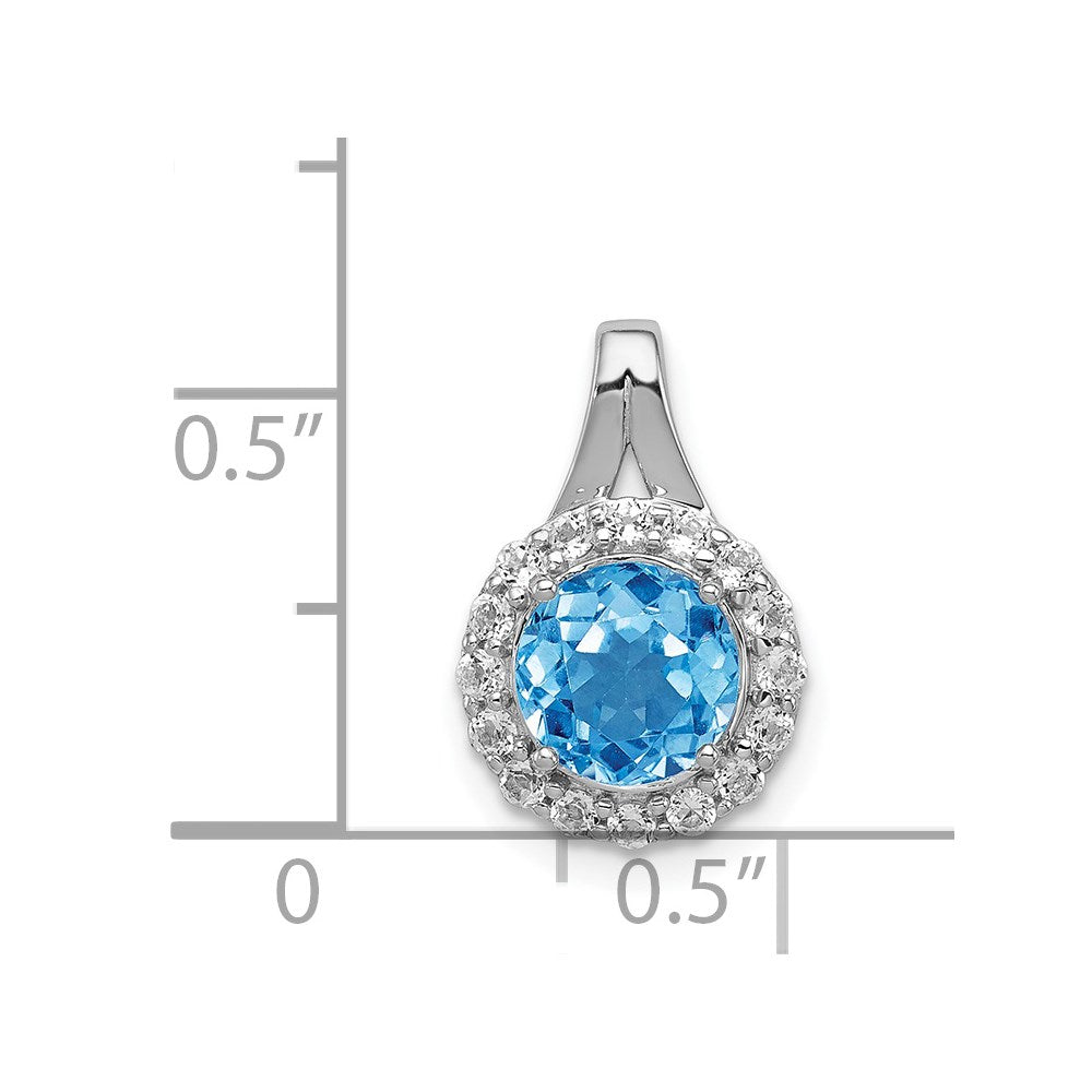 Sterling Silver Rhodium White Topaz & Lght Sw. Blue Topaz Circle Pendant