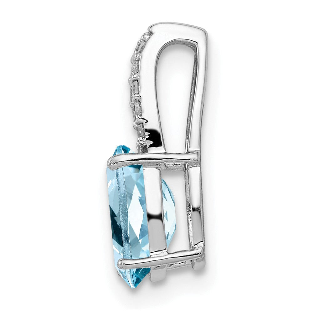 Sterling Silver Rhodium Diamond & Light Swiss Blue Topaz Oval Pendant