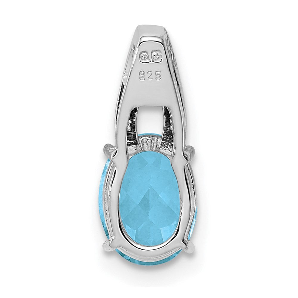 Sterling Silver Rhodium Diamond & Light Swiss Blue Topaz Oval Pendant